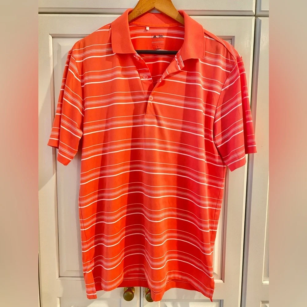 Adidas Puremotion Golf Polo Shirt Orange White Striped Short Sleeve Men's S